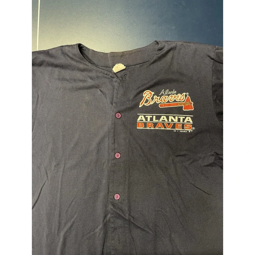 Vintage 1995 Atlanta Braves Blue Button Up Baseball Jersey Size L